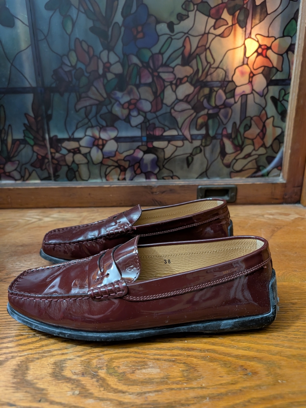 Tod's Burgundy Patent Leather Slip-On Loafers